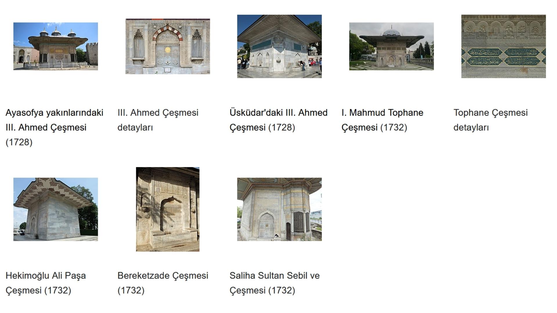 Lale Devri Cesmeleri ve Sebiller