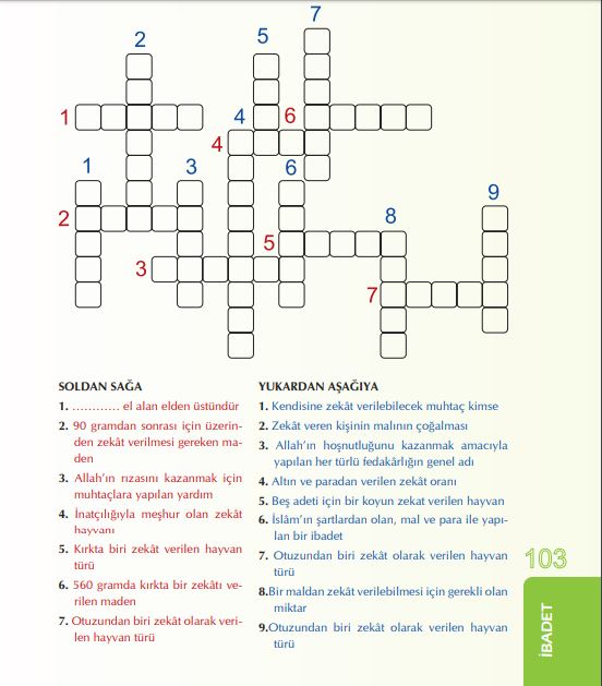 Zekat hac ve kurban ibadetiyle ilgili bulmaca