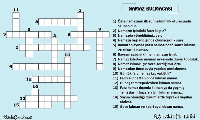 Namaz hakkında bulmaca ve cevapları
