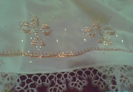 İğne oyası yeşil namaz başörtüsü modelleri