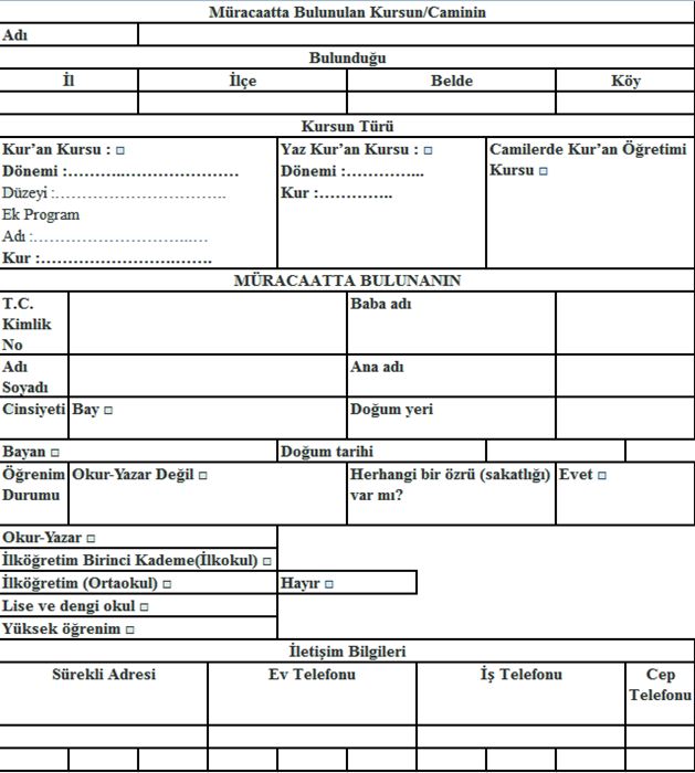 Yaz kuran kursu dilekçe örneği