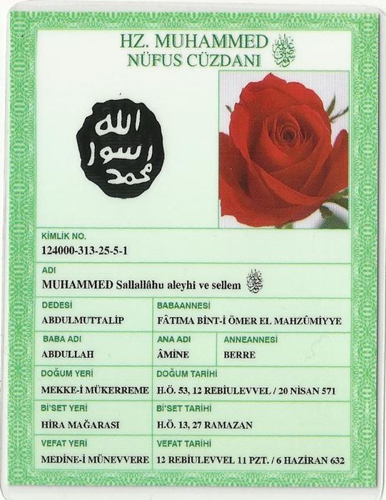 Peygamberimizin kimlik kartı bilgileri