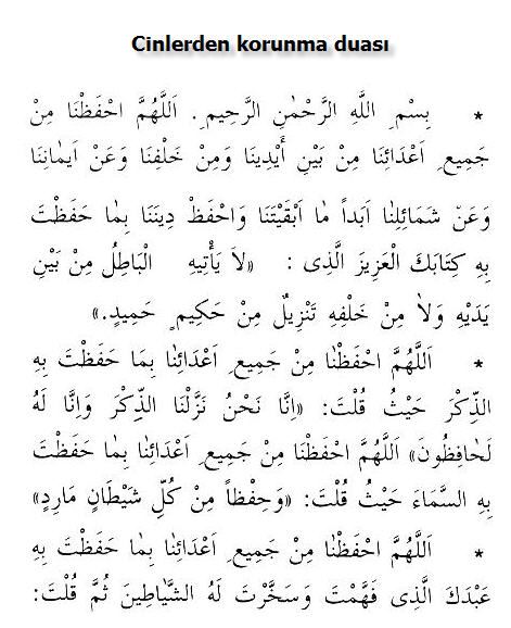 Cinlerden aktif korunma duası