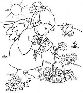 Çoçuklara Çiçek Toplayan Kız Resimleri (Boyama Resimleri)