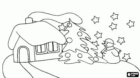 Çoçuklara Karlı Ev Resimleri (Boyama Resimleri)