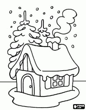 Çoçuklara Karlı Ev Resimleri (Boyama Resimleri)