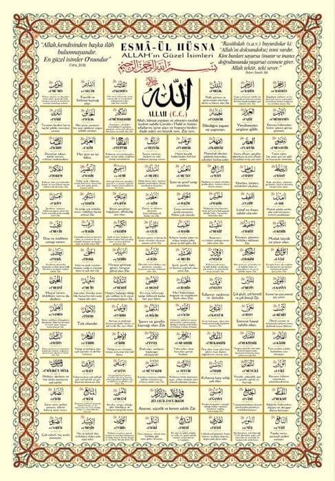 Arapça esmaul husna