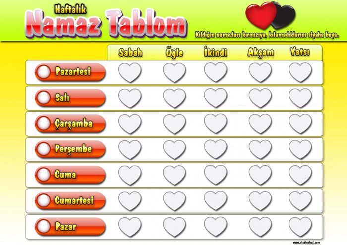 Haftalık Namaz Ağacı Çocuklar İçin