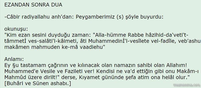 Ezan okunduktan sonra okunan dua arapça