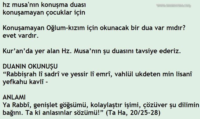 Hz Musa’nın konuşma duası