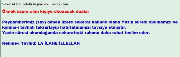 Sekerat halindeki kişiye okunacak dua