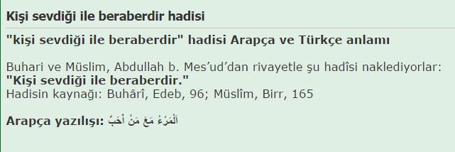 Kişi sevdiği ile beraberdir hadisi