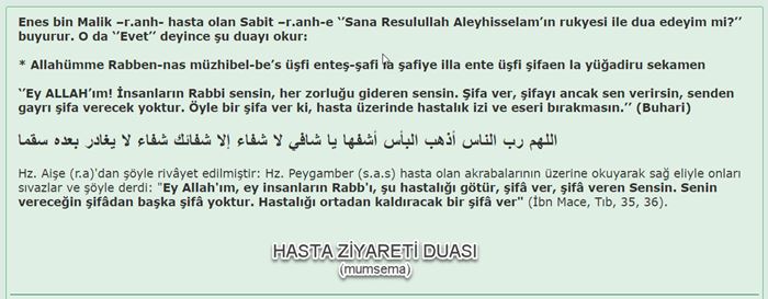 Peygamberimizin hasta ziyaretinde ve kadir gecesinde ettiği dua