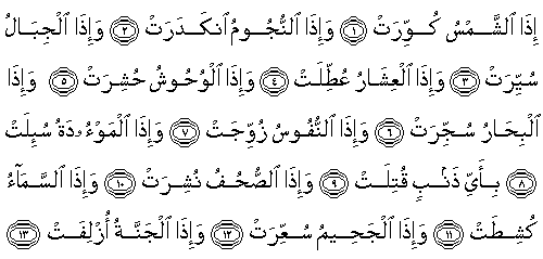 Tekvir suresi (arapça türkçe)