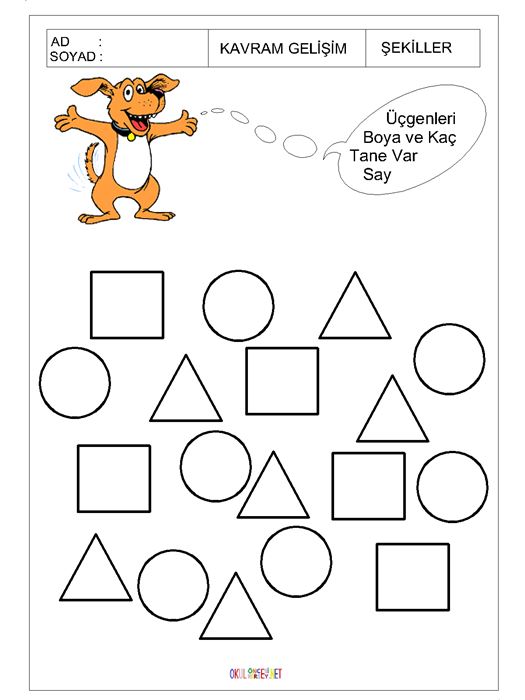 Çocuklar için Geometrik sekiller çalısma sayfaları