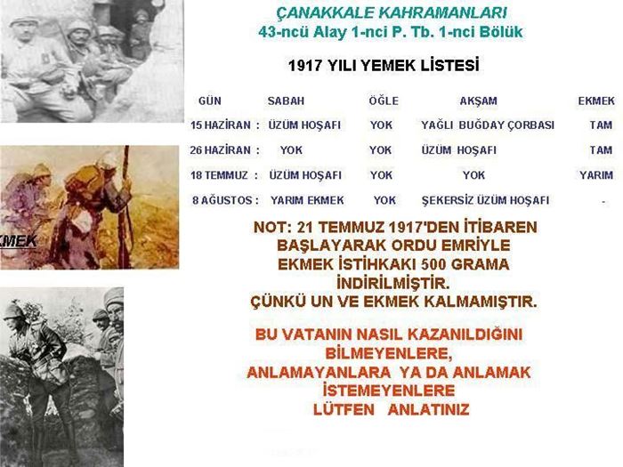 Çanakkale Şehitlerinin Yemek Listesi!!!