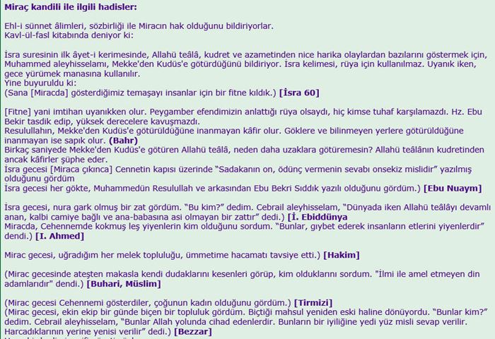 Miraç kandili ile ilgili hadisler