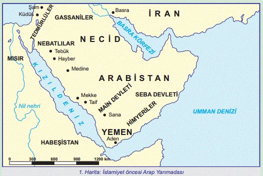 Arap yarımadasını gösteren haritadan mekke şehri