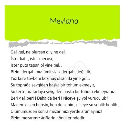 mevlana gel olursan ol yine gel