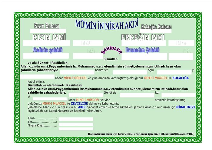 dini nikah akdi belgesi 